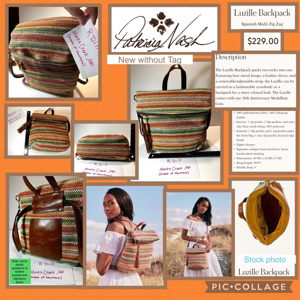 $229 βοΈNEW Patricia Nash Luzille Spanish Multi Zig Zag Woven Crossbody Backpack